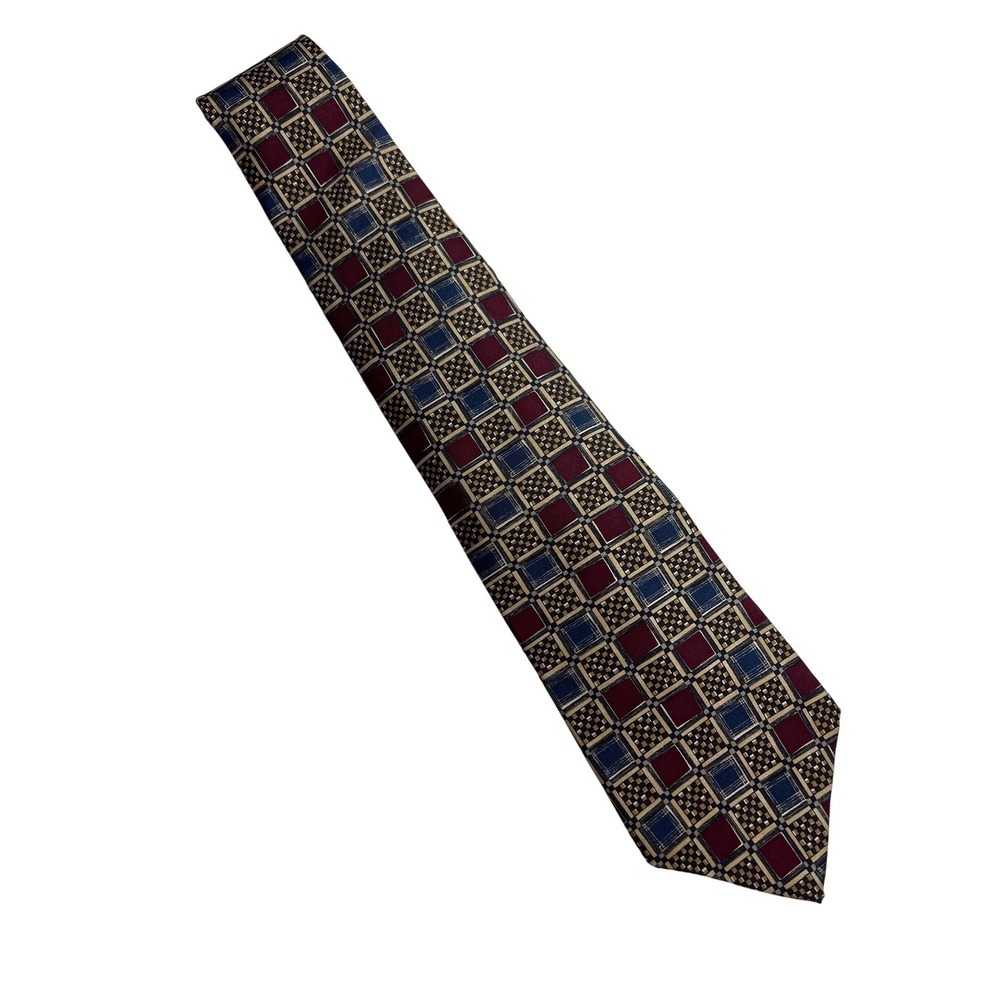 Evan-Picone Necktie Mens OS Burgundy Blue Geometric Silk Blend Professional PA25